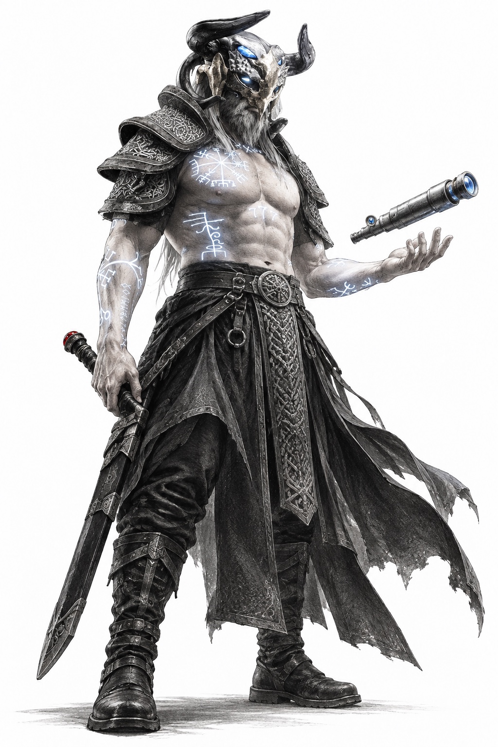 Early conquest design: a pale horned armored figure.